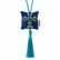 Colgante decorativo artesanal Cruz de Amalfi de terciopelo azul con cruz de cristales y borla turquesa de SimLi Atelier